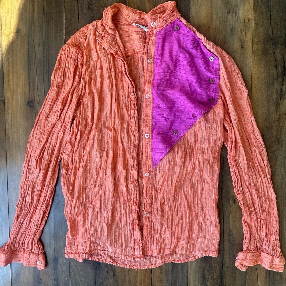 Vintage Samuel Robert Textured Blouse Colorblock Artsy Sz 6 needs repair